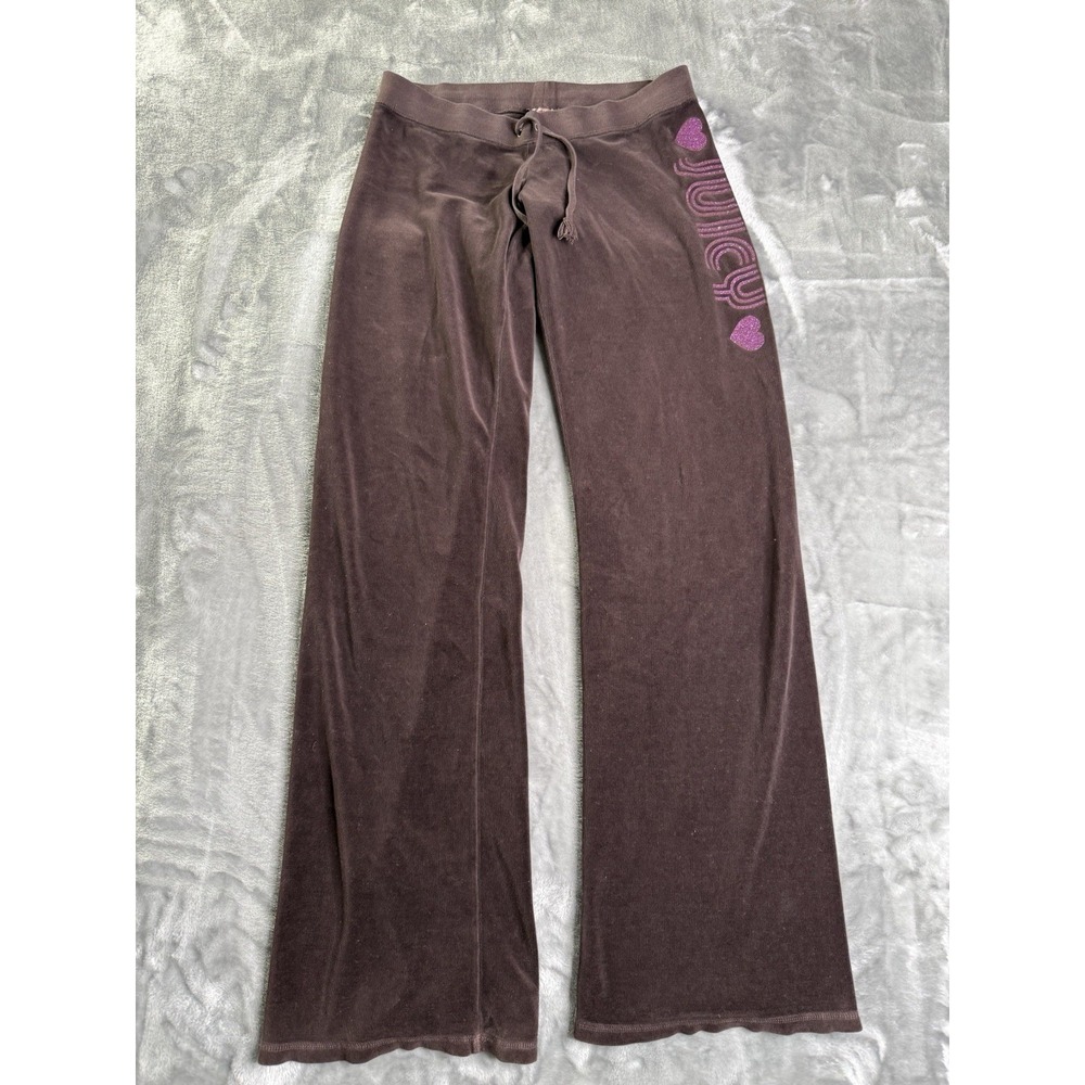 Juicy Couture Vintage Y2k Brown Velour Track Pants Women's Sz S Script Graphic - Picture 1 of 6
